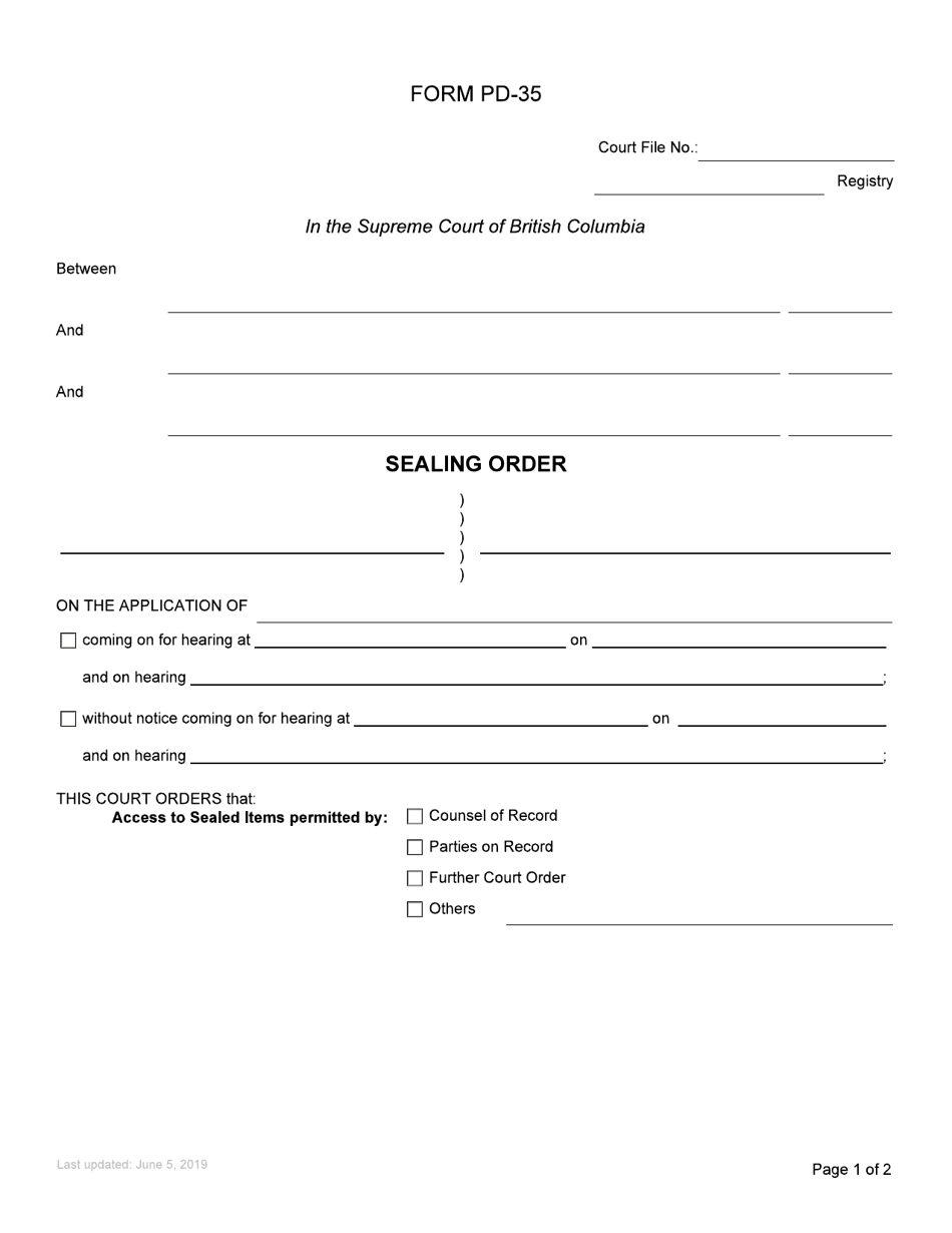Form PD-35 Sealing Order - British Columbia, Canada, Page 3