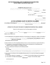 Form P5 Affidavit of Applicant for Grant of Administration Without Will Annexed - British Columbia, Canada