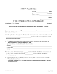 Form P5 Affidavit of Applicant for Grant of Administration Without Will Annexed - British Columbia, Canada, Page 3