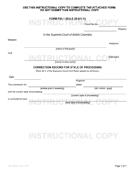 Form P20.1 Correction Record for Style of Proceedings - British Columbia, Canada