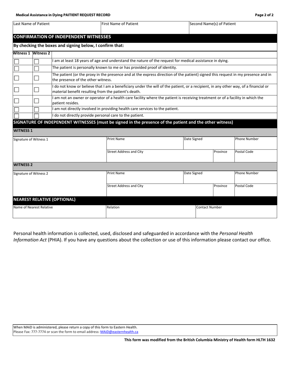 Newfoundland And Labrador Canada Medical Assistance In Dying Patient 