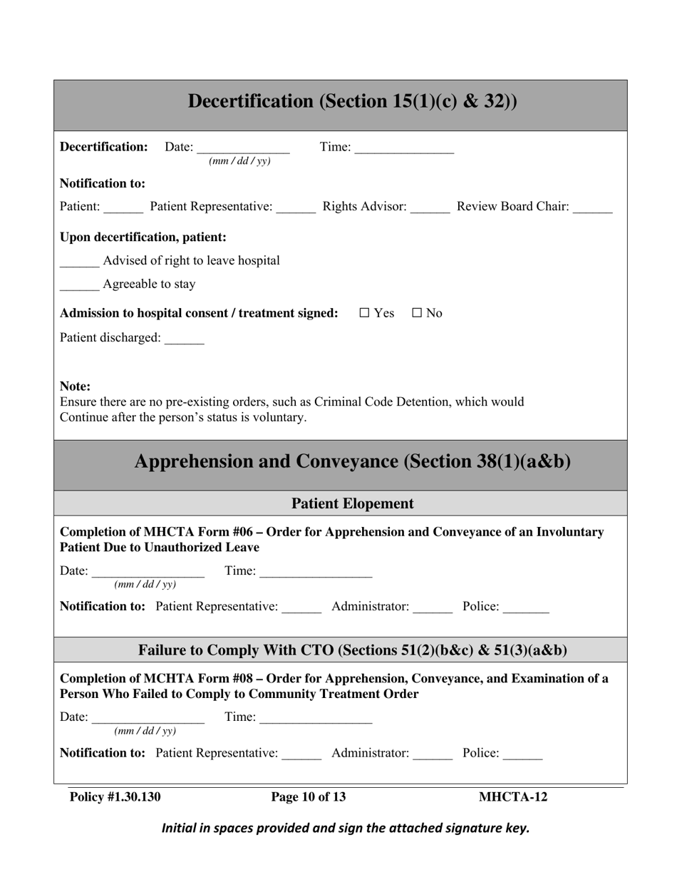 Form MHCTA-12 Involuntary Certification / Communications Checklist - Newfoundland and Labrador, Canada, Page 10