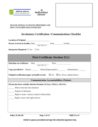 Form MHCTA-12 Involuntary Certification / Communications Checklist - Newfoundland and Labrador, Canada