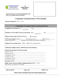Form MHCTA-14 &quot;Community Treatment Order (Cto) Checklist&quot; - Newfoundland and Labrador, Canada