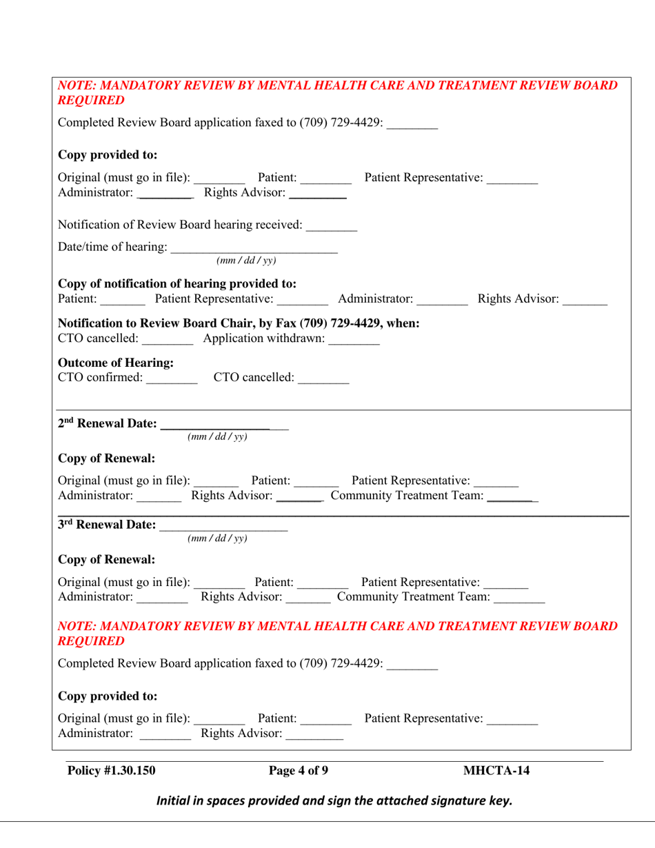 Form MHCTA-14 Community Treatment Order (Cto) Checklist - Newfoundland and Labrador, Canada, Page 4