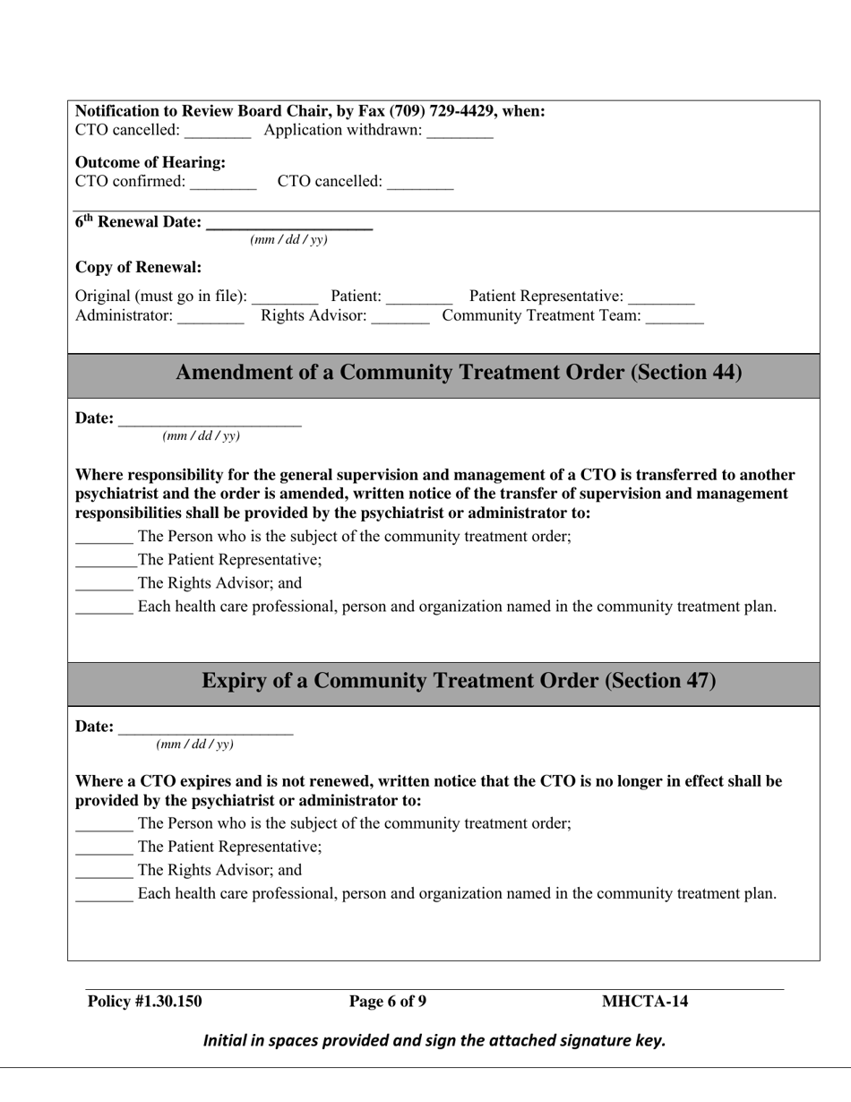 Form MHCTA-14 Community Treatment Order (Cto) Checklist - Newfoundland and Labrador, Canada, Page 6
