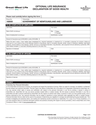 Document preview: Form M7307(168000) Optional Life Insurance Declaration of Good Health - Newfoundland and Labrador, Canada