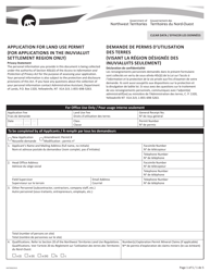 Document preview: Form NWT8900 Application for Land Use Permit (For Applications in the Inuvialuit Settlement Region Only) - Northwest Territories, Canada (English/French)