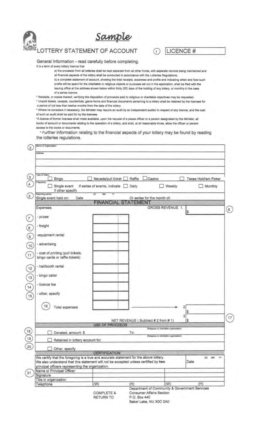 Lottery Statement of Account - Nunavut, Canada, Page 3