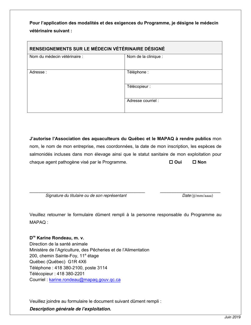 Formulaire Dinscription De Lexploitant - Quebec, Canada (French), Page 2