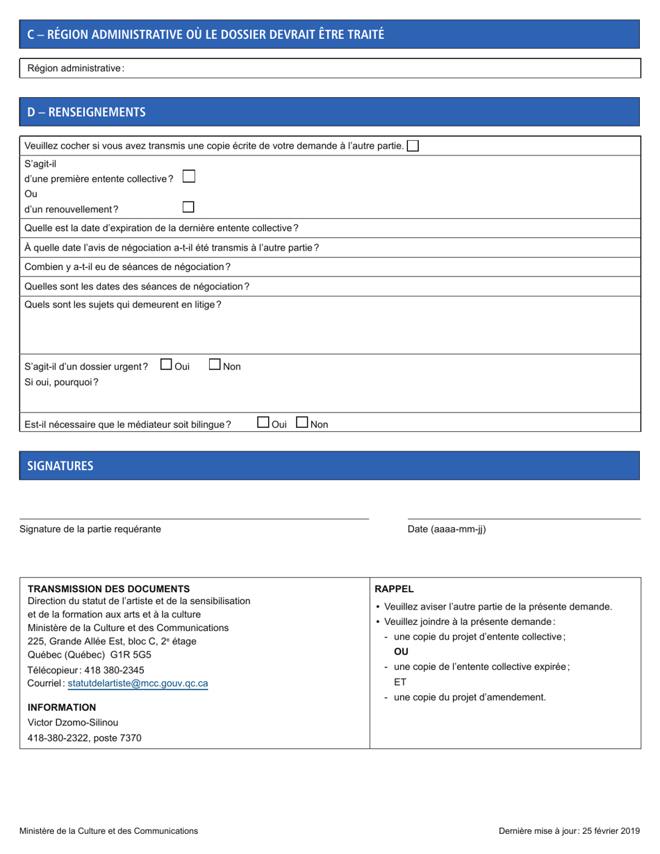 Demande De Designation Dun Mediateur - Quebec, Canada (French), Page 2