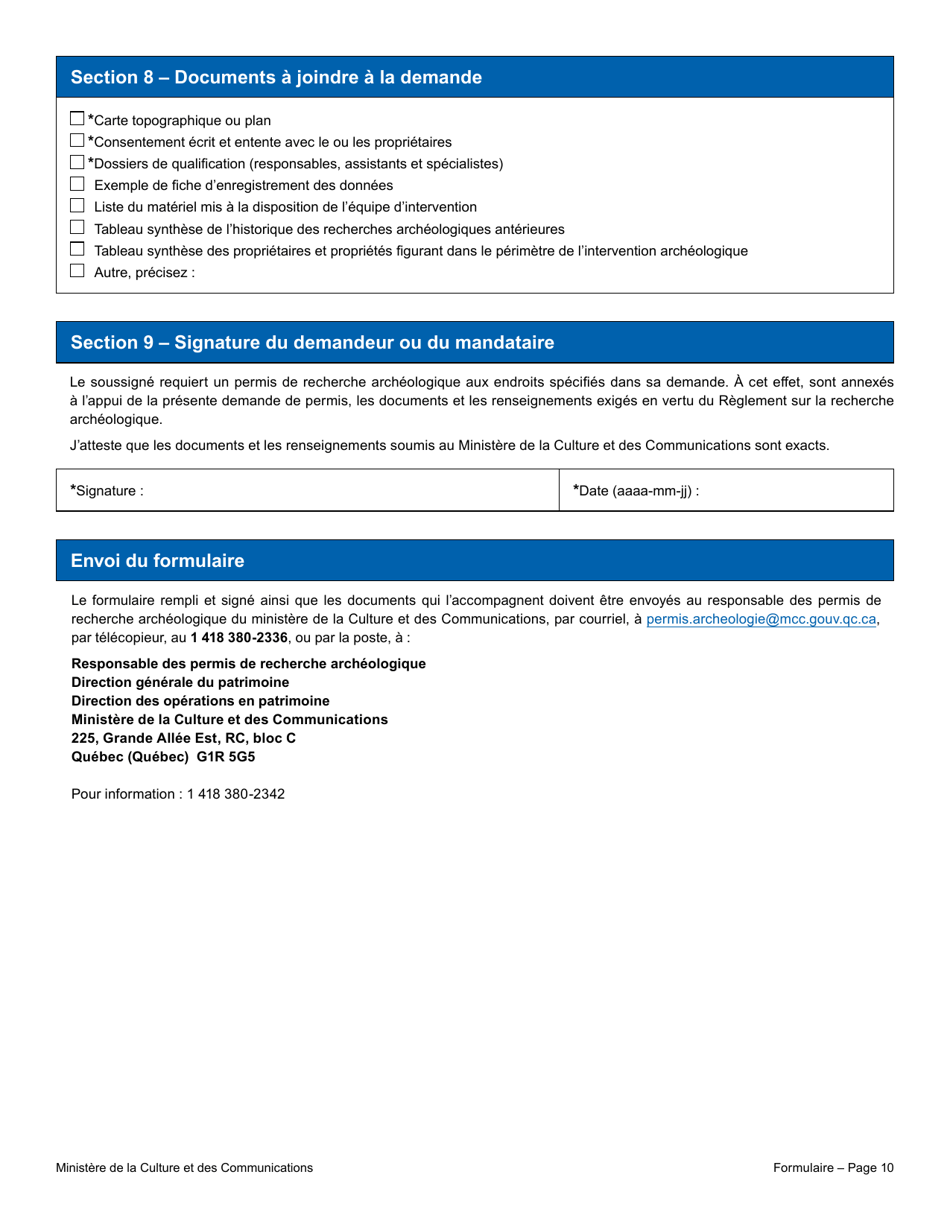 Recherche Archeologique Demande De Permis - Quebec, Canada (French), Page 10
