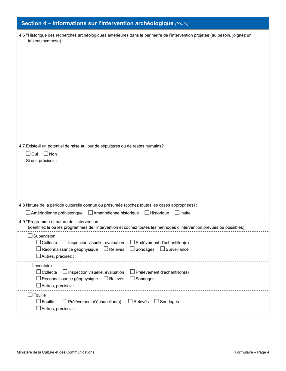 Recherche Archeologique Demande De Permis - Quebec, Canada (French), Page 4