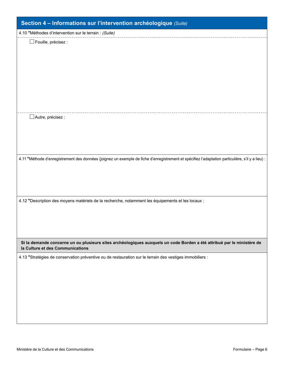 Recherche Archeologique Demande De Permis - Quebec, Canada (French), Page 6