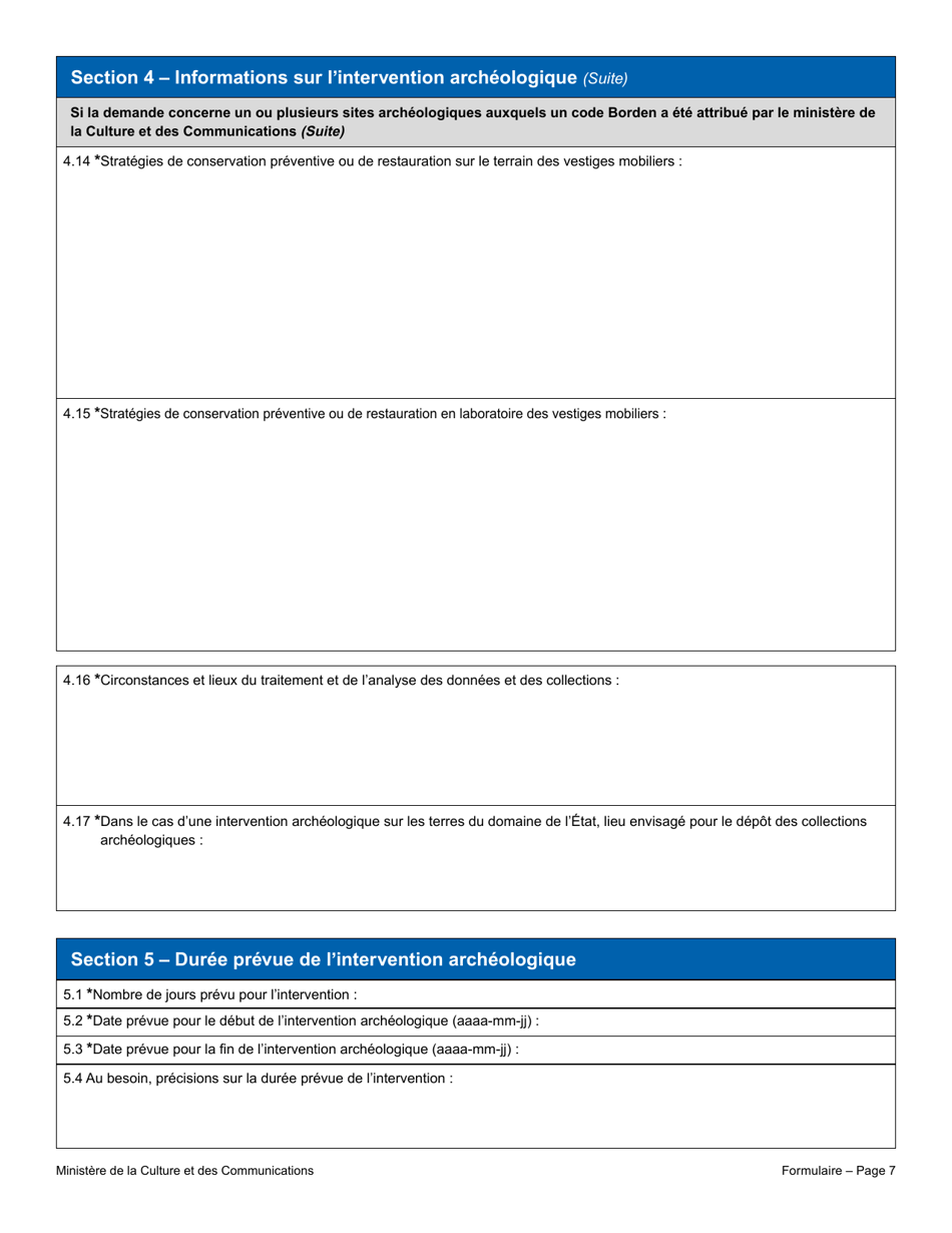 Recherche Archeologique Demande De Permis - Quebec, Canada (French), Page 7