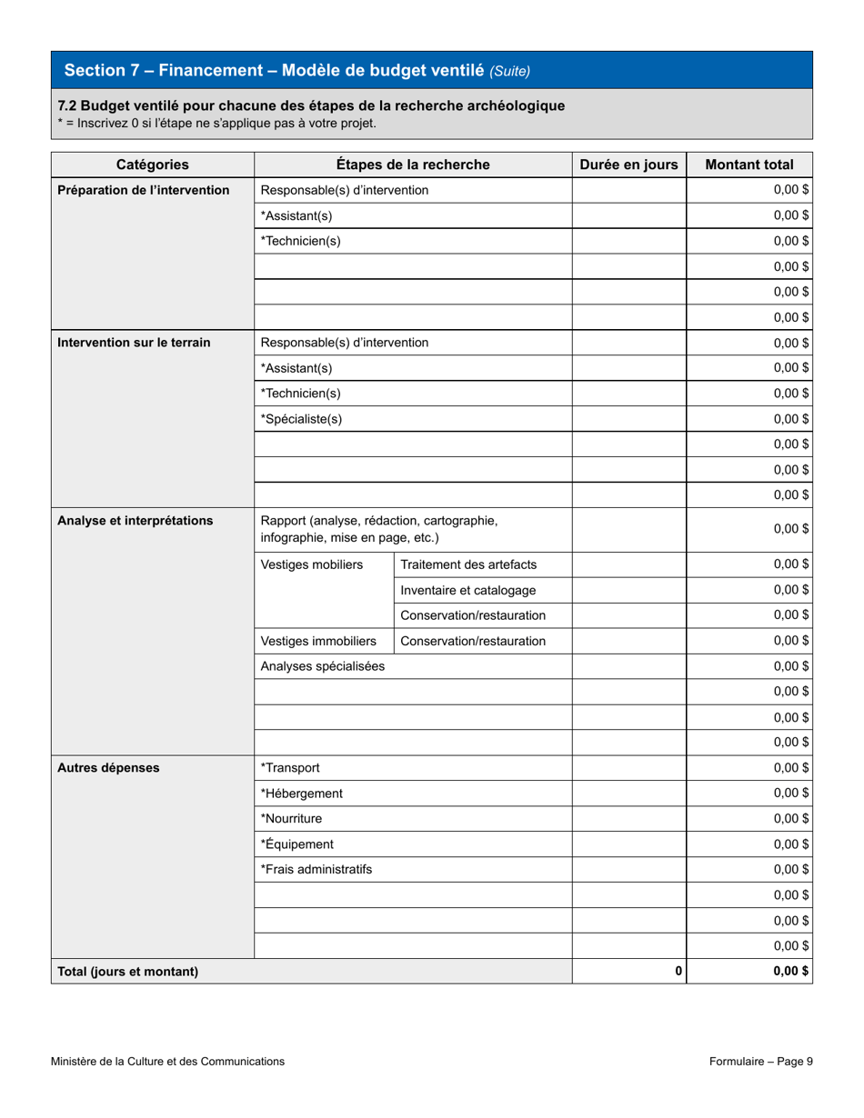 Recherche Archeologique Demande De Permis - Quebec, Canada (French), Page 9