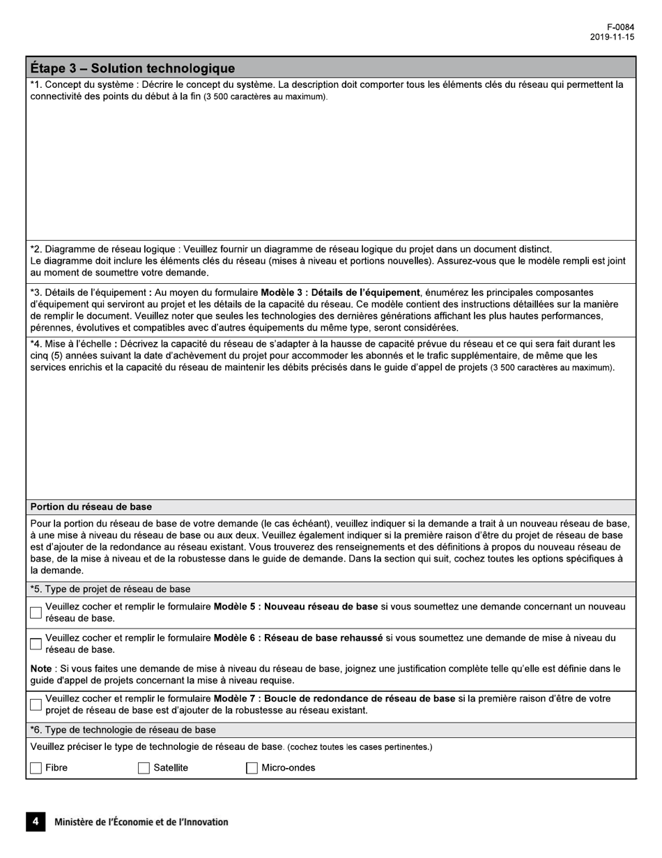 Forme F-0084 Quebec Haut Debit Regions Branchees Formulaire De Demande Daide Financiere - Quebec, Canada (French), Page 4