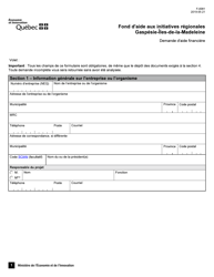Document preview: Forme F-0081 Fond D'aide Aux Initiatives Regionales Gaspesie-Lles-De-la-Madeleine Demande D'aide Financiere - Quebec, Canada (French)