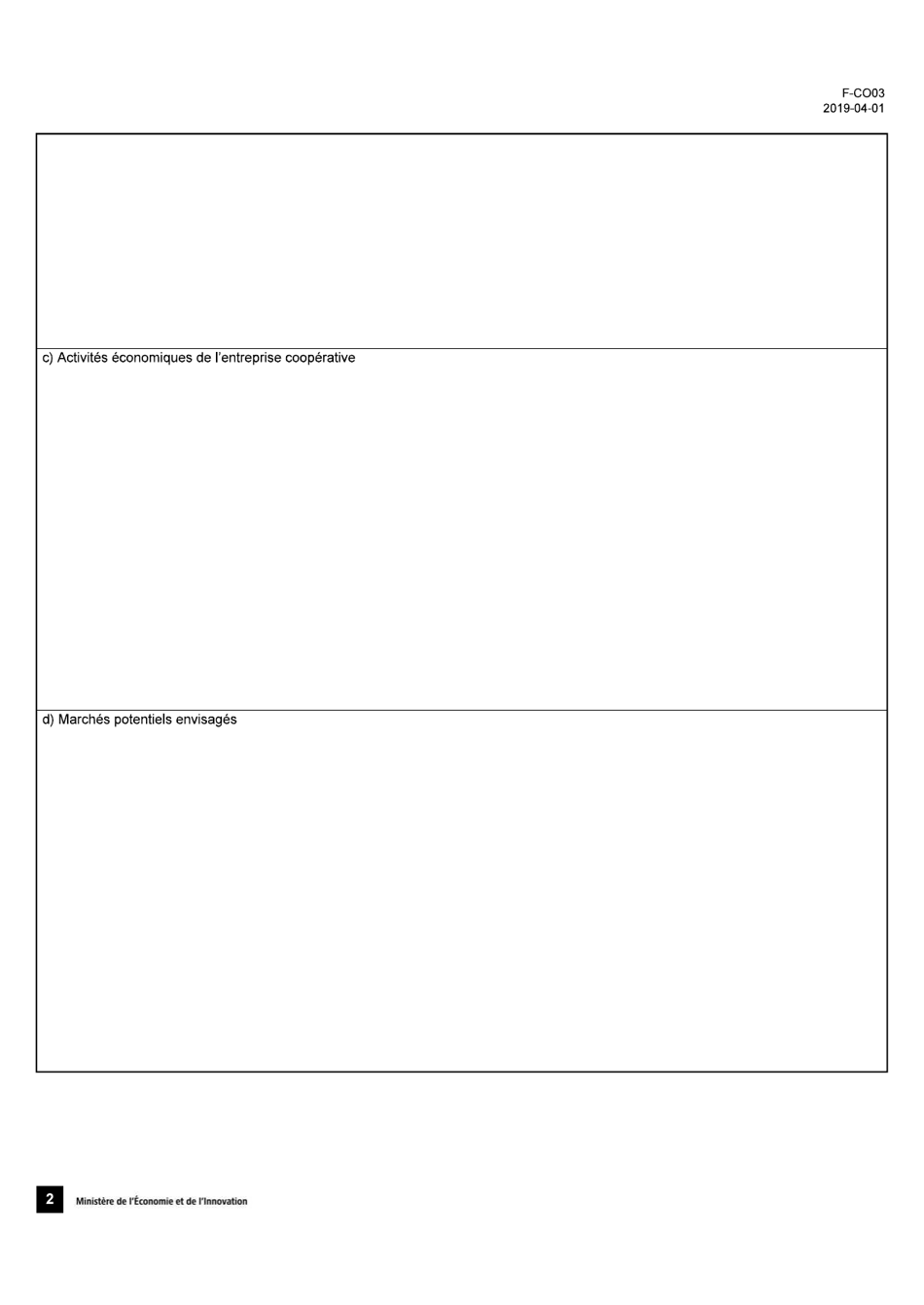 Forme 3 (F-CO03) Description Du Projet De Cooperative - Quebec, Canada (French), Page 2