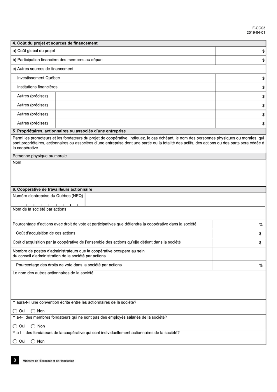 Forme 3 (F-CO03) Description Du Projet De Cooperative - Quebec, Canada (French), Page 3