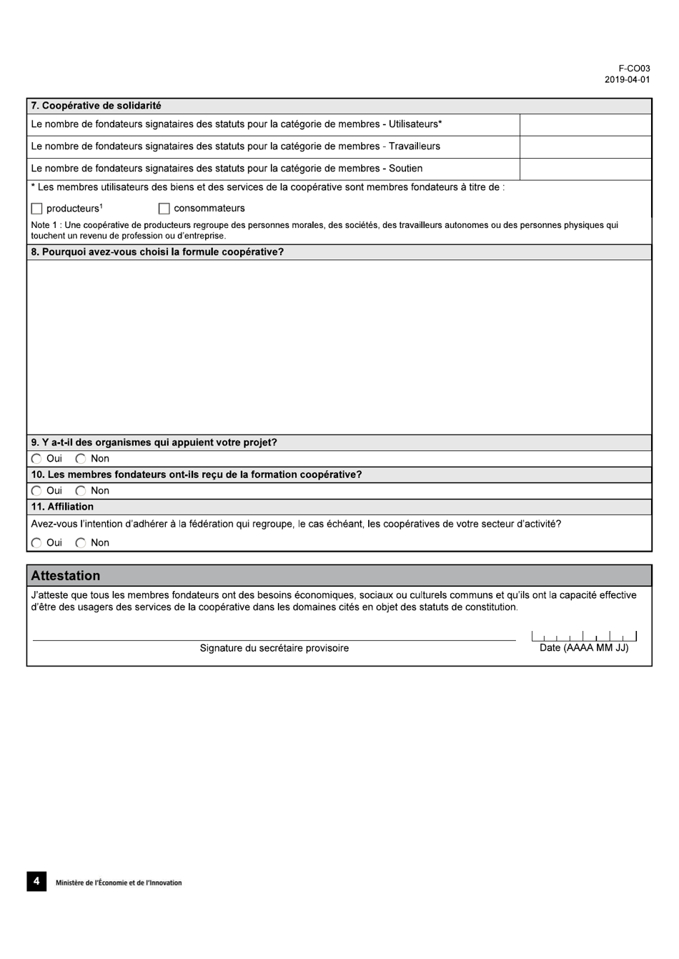 Forme 3 (F-CO03) Description Du Projet De Cooperative - Quebec, Canada (French), Page 4
