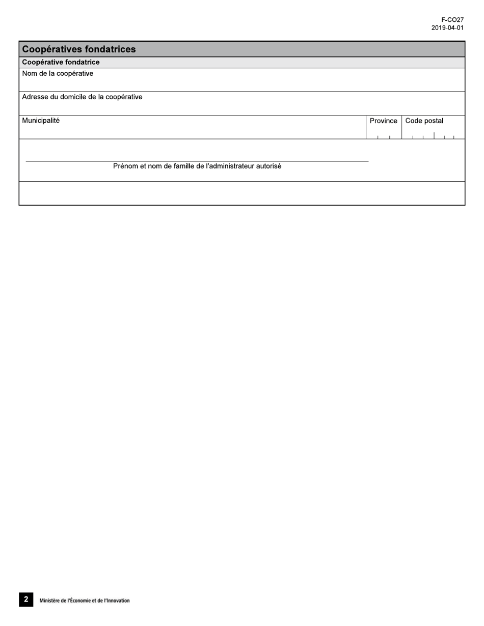 Forme 27 (F-CO27) Statuts De Constitution Dune Federation - Quebec, Canada (French), Page 2