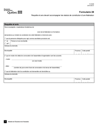Forme 28 (F-CO28) Requete Et Avis Devant Accompagner Les Statuts De Constitution D&#039;une Federation - Quebec, Canada (French)