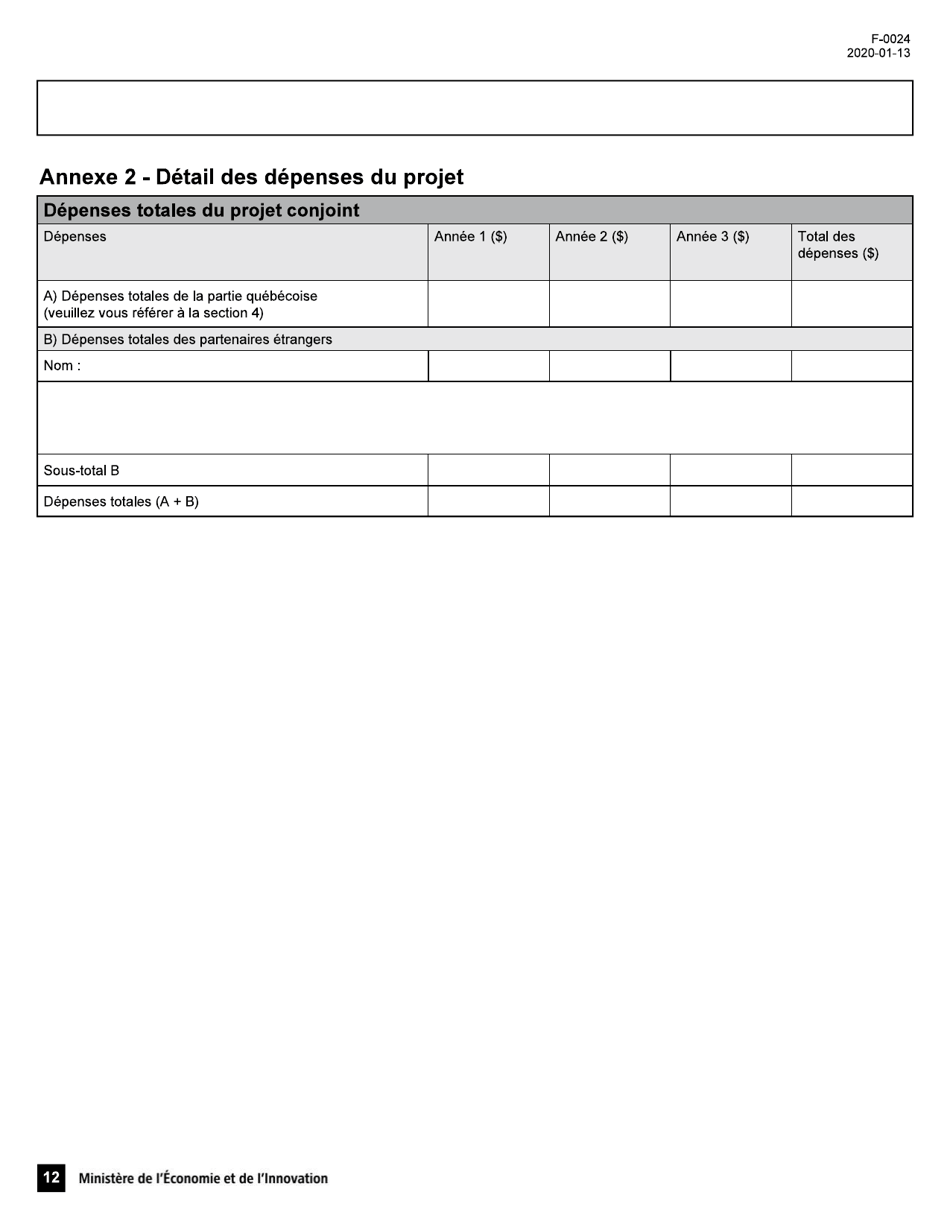 Forme F-0024 Pso-International Demande Daide Financiere - Quebec, Canada (French), Page 12