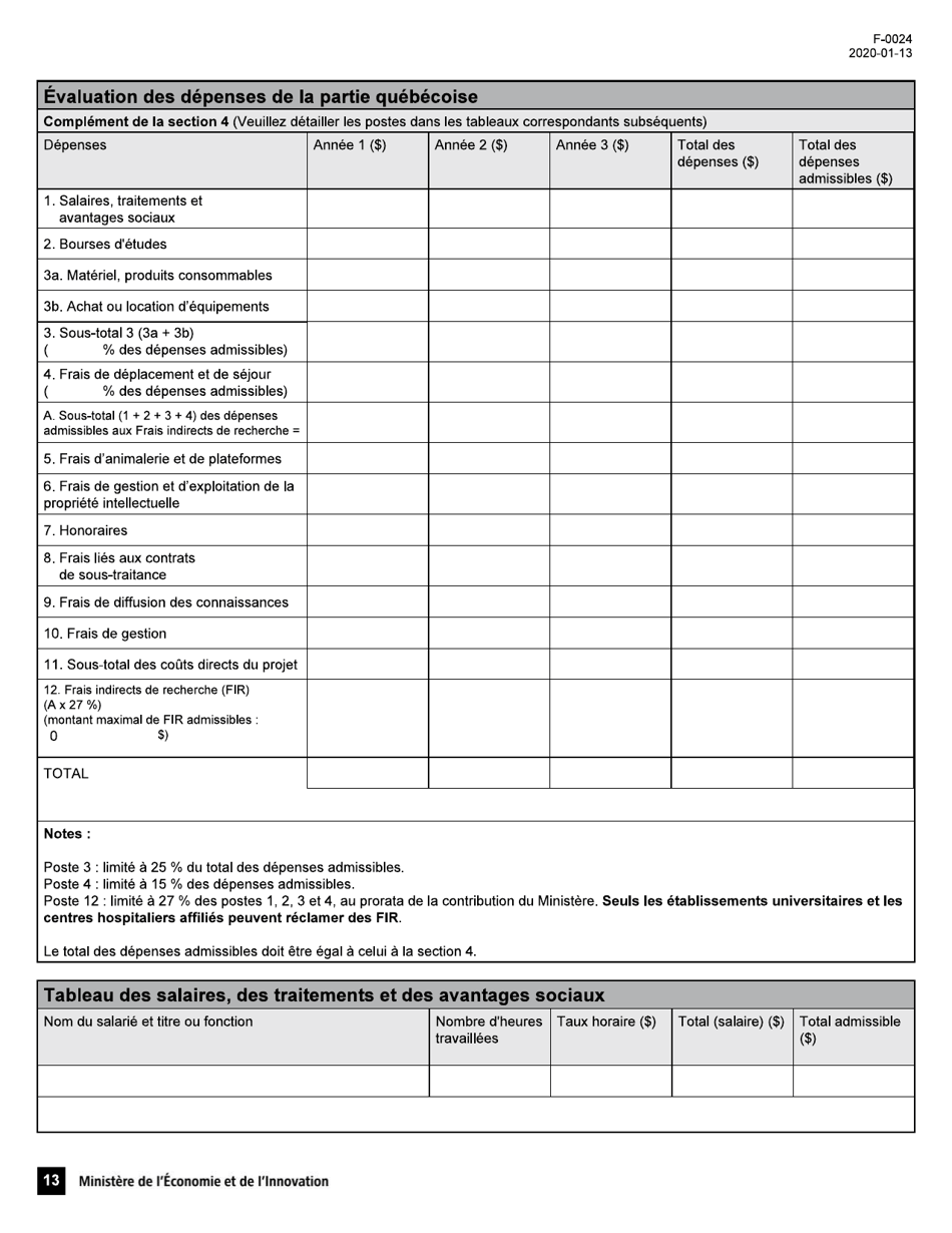 Forme F-0024 Pso-International Demande Daide Financiere - Quebec, Canada (French), Page 13