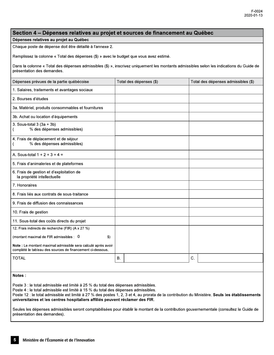 Forme F-0024 Pso-International Demande Daide Financiere - Quebec, Canada (French), Page 5