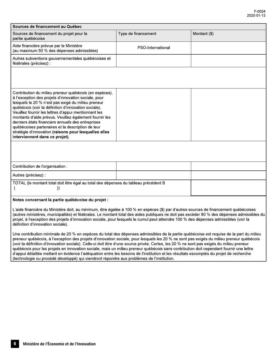 Forme F-0024 Pso-International Demande Daide Financiere - Quebec, Canada (French), Page 6