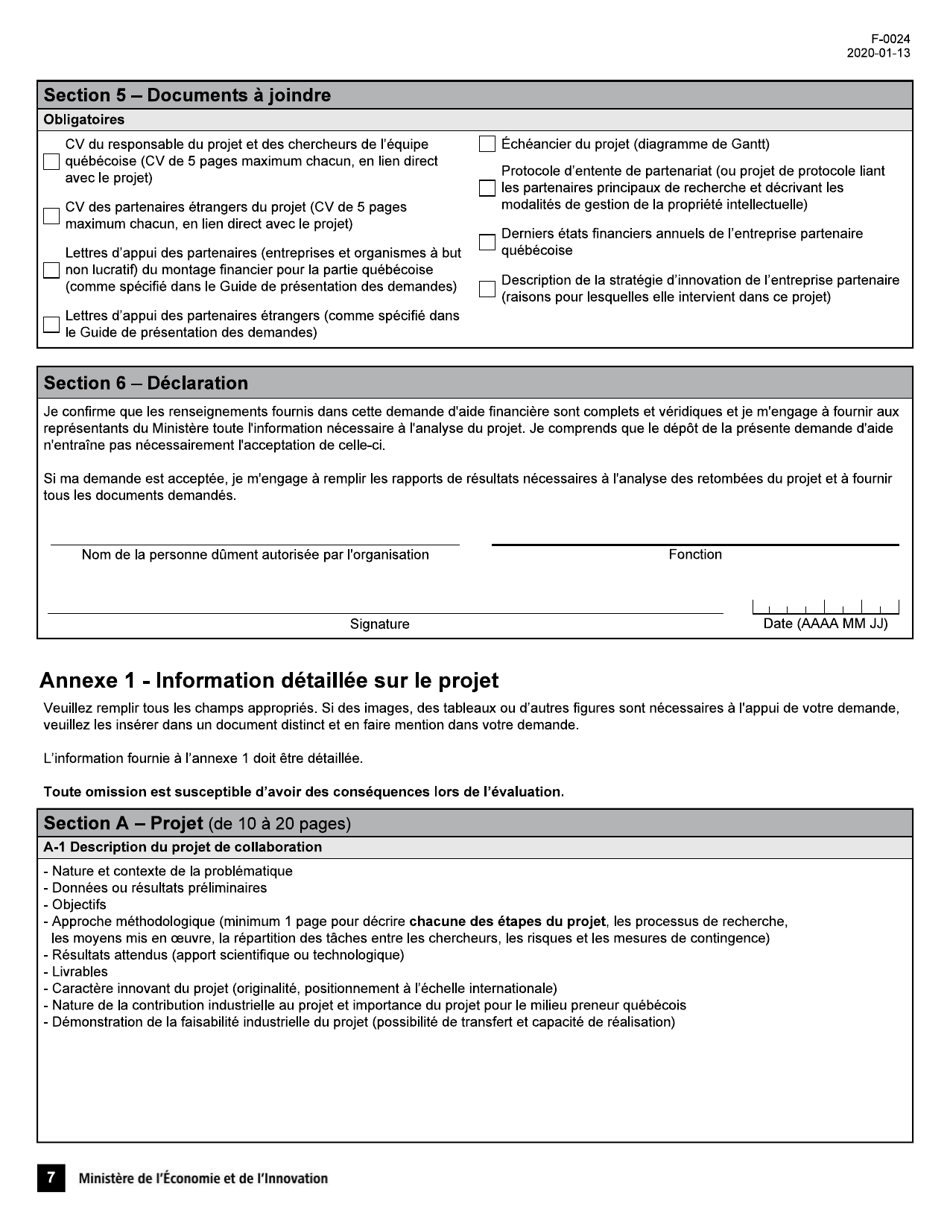 Forme F-0024 Pso-International Demande Daide Financiere - Quebec, Canada (French), Page 7