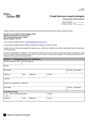 Forme F-0042 Congre Fiscal Pour Experts Etrangers Demande De Certificat D&#039;expert - Quebec, Canada (French)