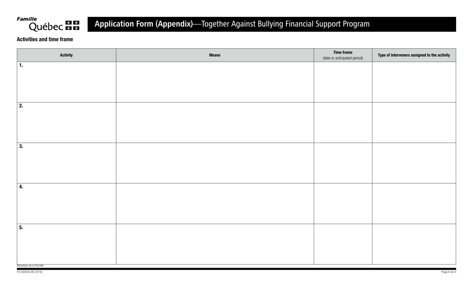 Form FO-8005A Application Form - Together Against Bullying Financial Support Program - Quebec, Canada, Page 8