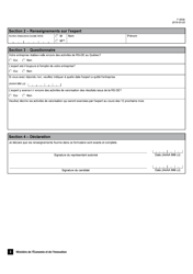 Forme F-0036 Congre Fiscal Pour Experts Etrangers Demande De Renouvellement Annuel De Certificat D&#039;expert - Quebec, Canada (French), Page 2