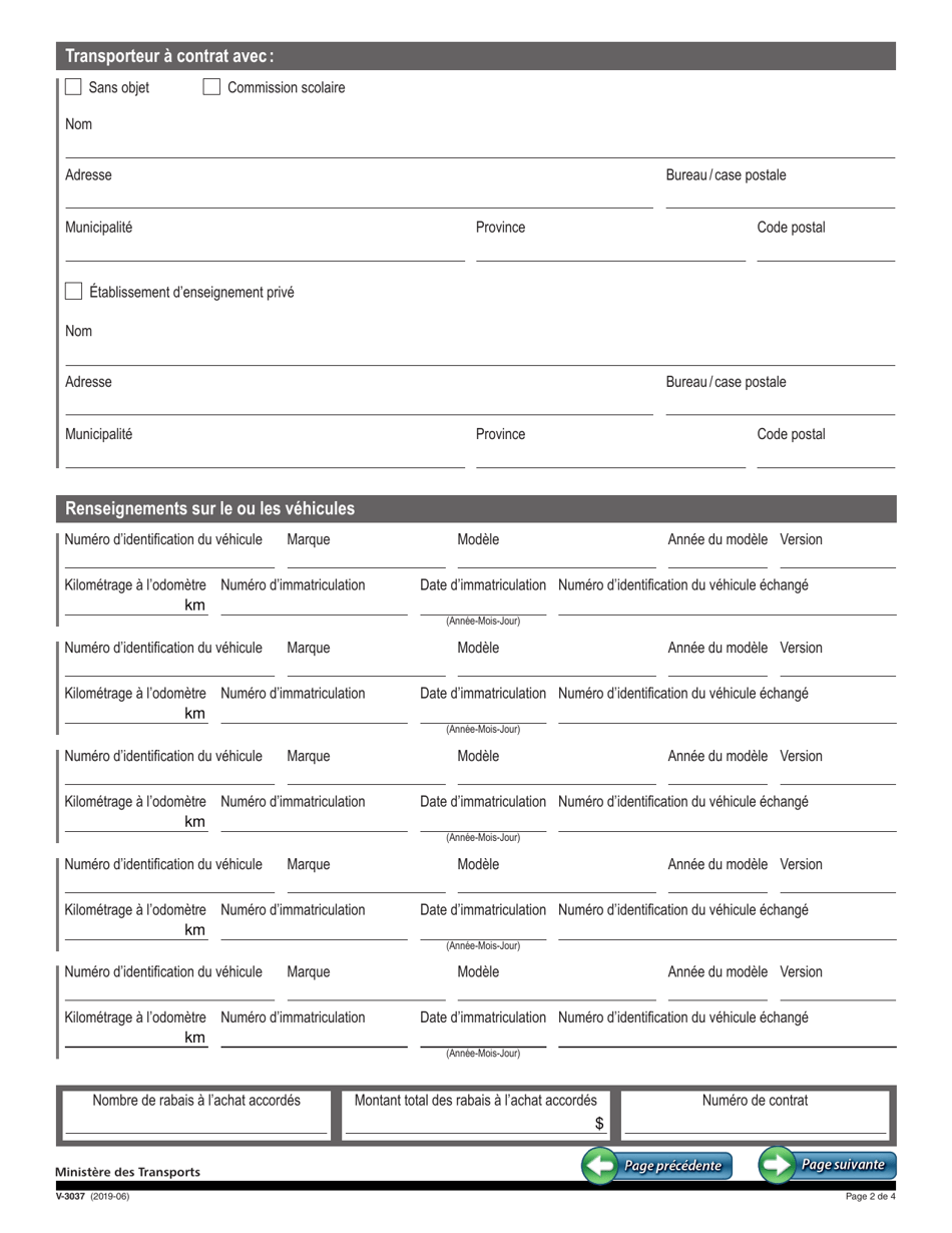 Forme V-3037 Programme De Soutien Au Deploiement DES Autobus Scolaires Electriques Au Quebec Demande Daide Financiere Pour Lacquisition Dun Autobus Scolaire Electrique - Quebec, Canada (French), Page 2