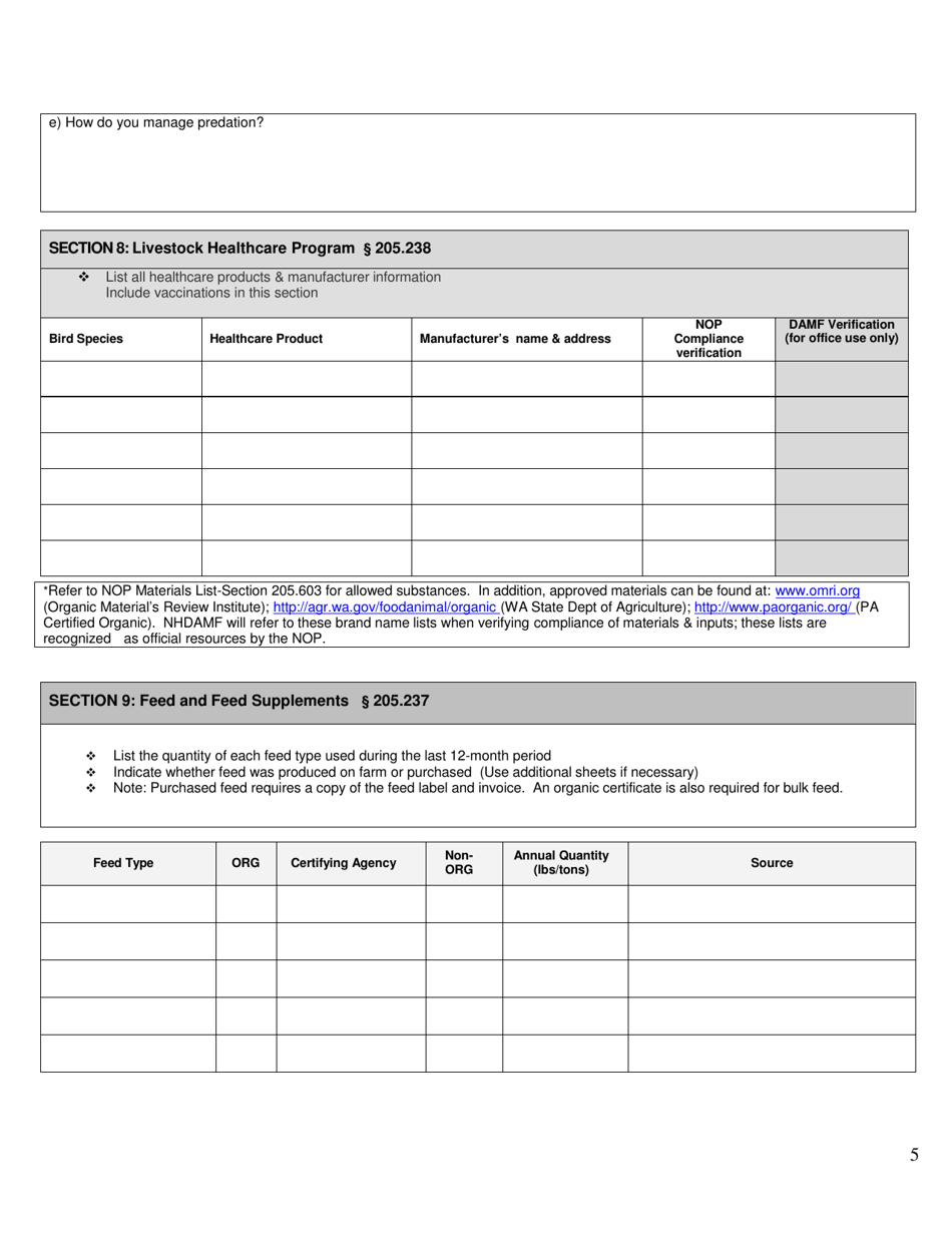 Organic System Plan (Osp)-poultry  Other Fowl - New Hampshire, Page 5