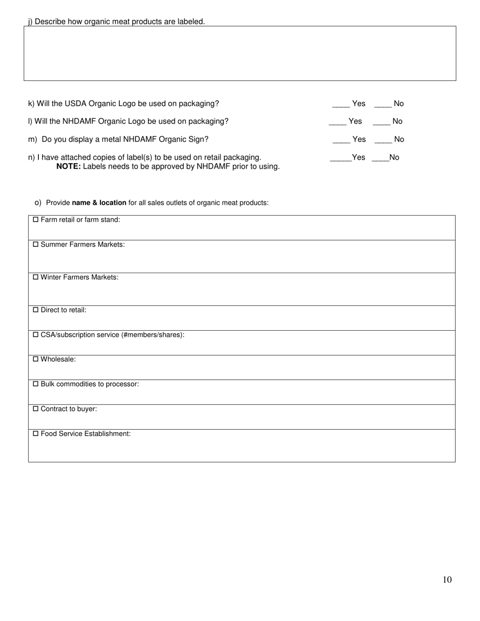 Organic System Plan (Osp)- Livestock Production - New Hampshire, Page 10