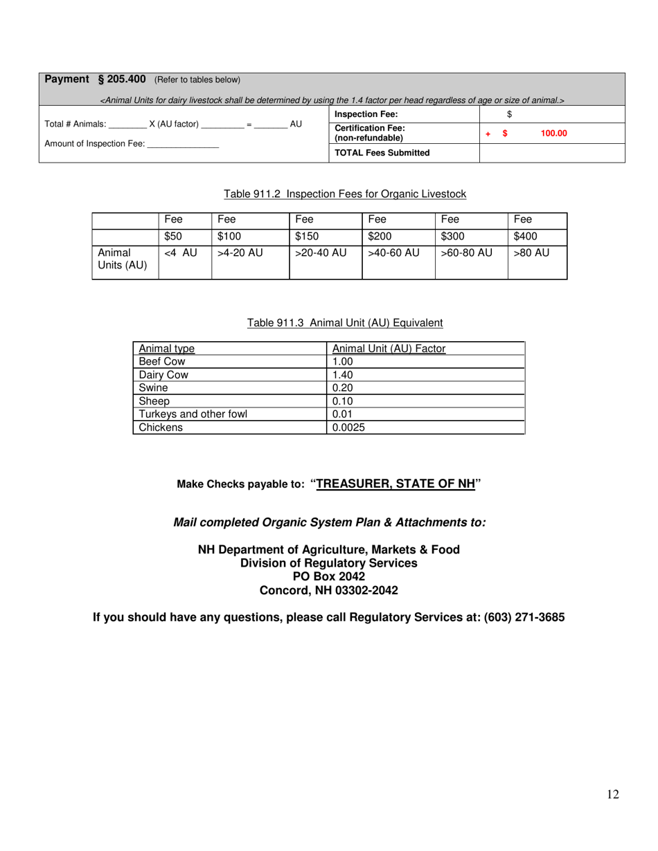 Organic System Plan (Osp)- Livestock Production - New Hampshire, Page 12