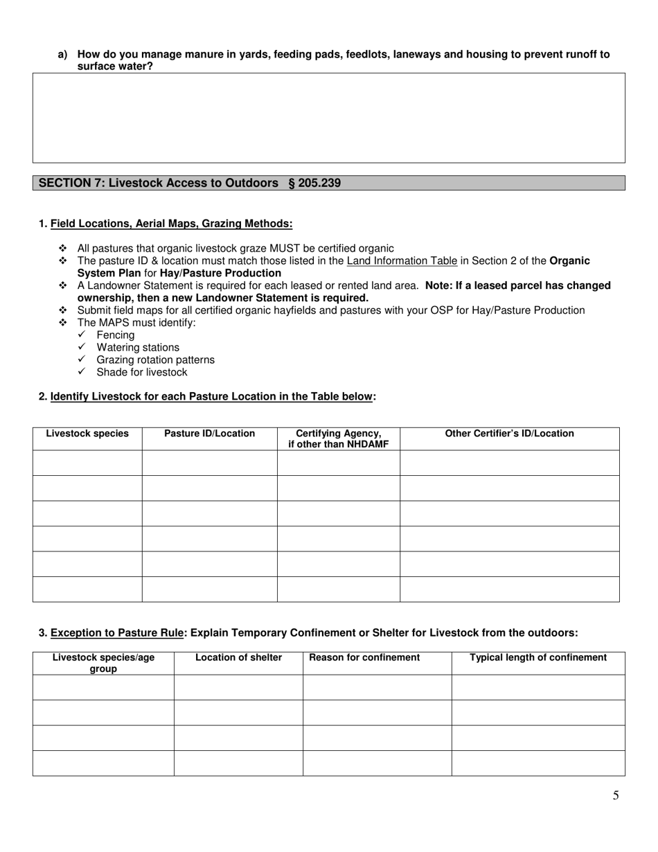 Organic System Plan (Osp)- Livestock Production - New Hampshire, Page 5