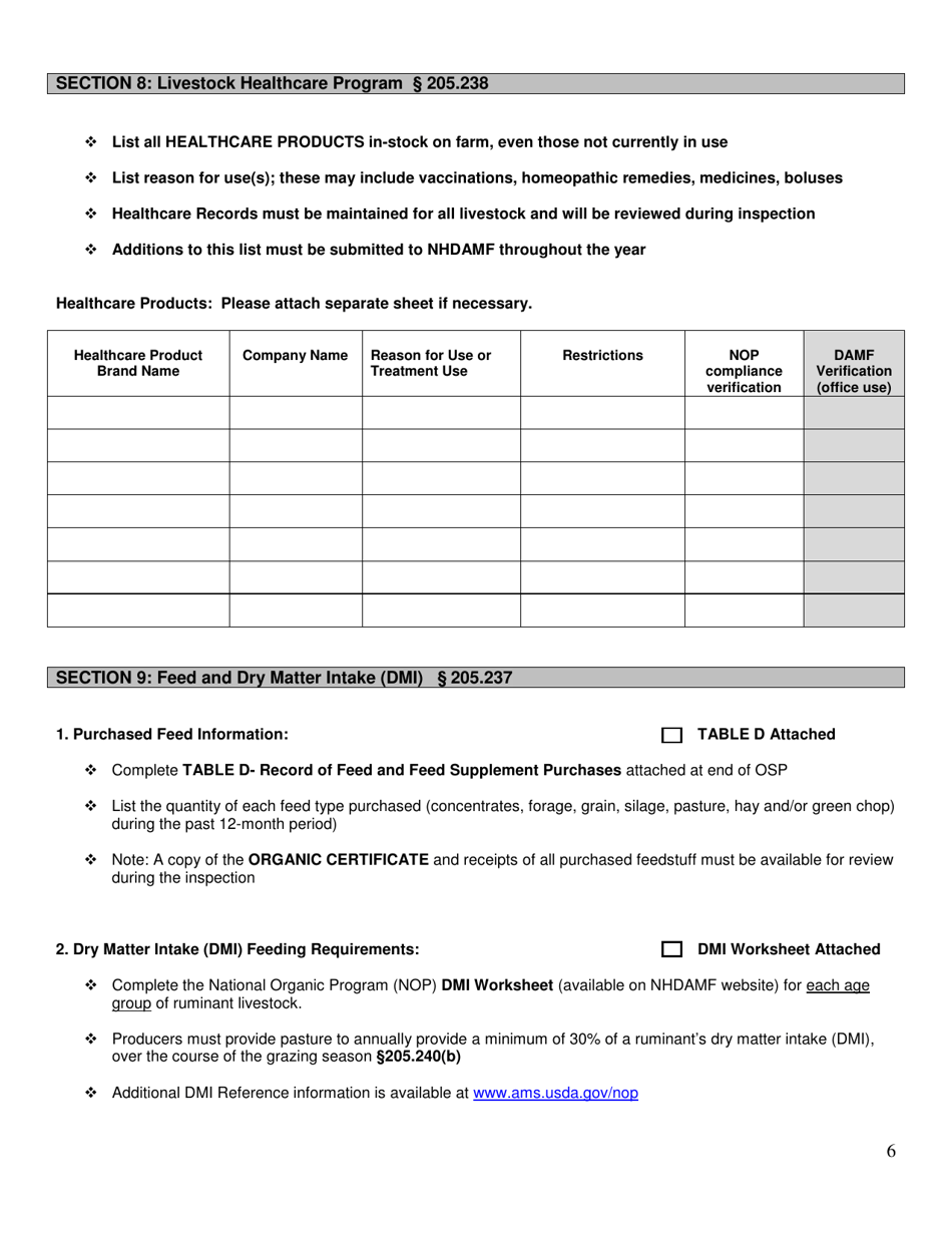 Organic System Plan (Osp)- Livestock Production - New Hampshire, Page 6