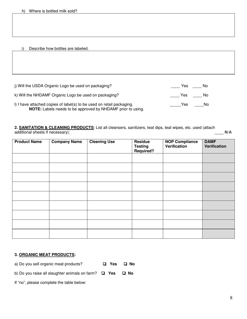 Organic System Plan (Osp)- Livestock Production - New Hampshire, Page 8