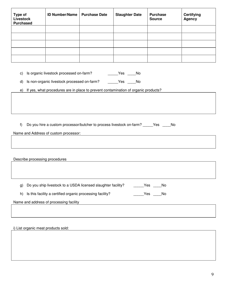 Organic System Plan (Osp)- Livestock Production - New Hampshire, Page 9