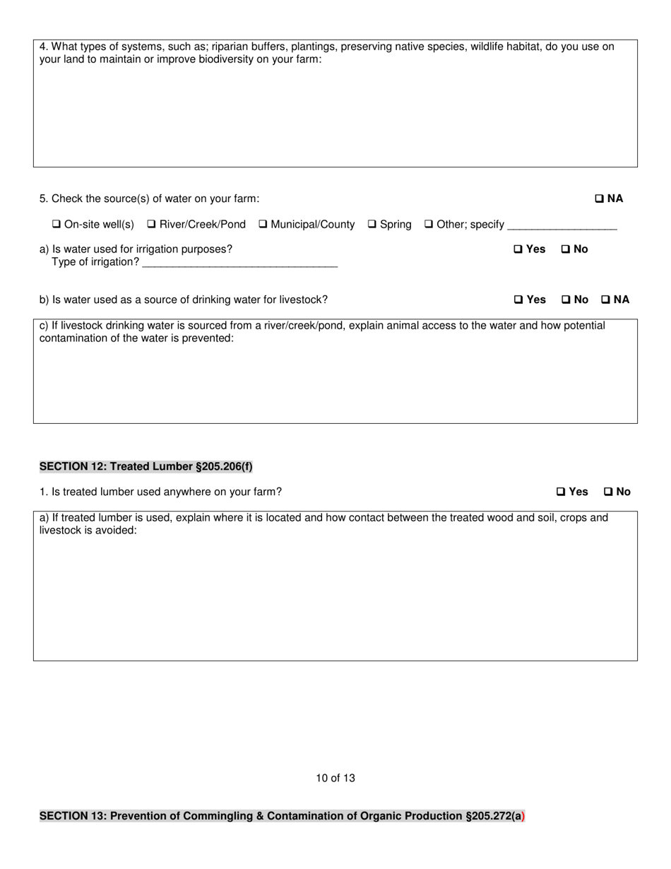 Organic System Plan (Osp) for Crop - Hay / Pasture Production - New Hampshire, Page 10