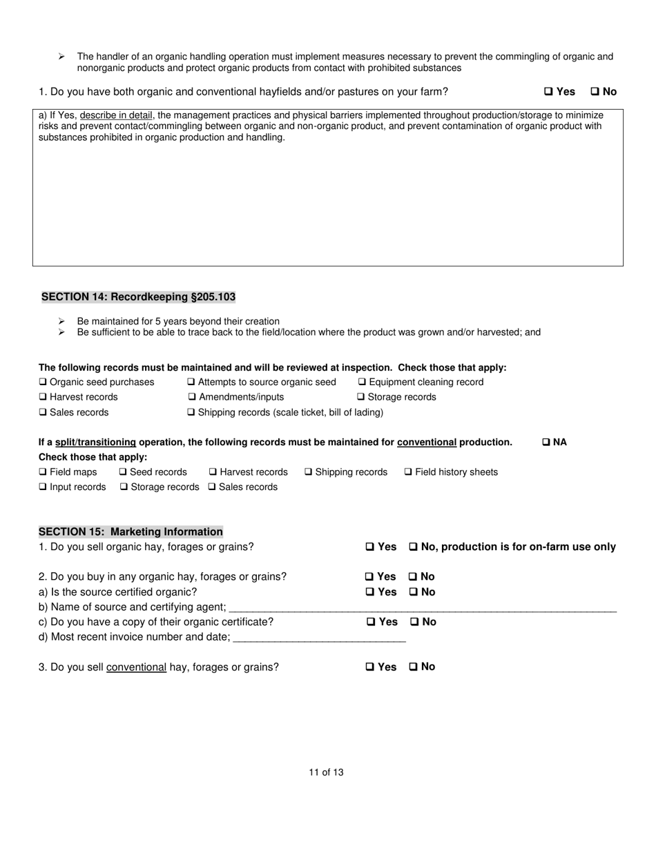 Organic System Plan (Osp) for Crop - Hay / Pasture Production - New Hampshire, Page 11