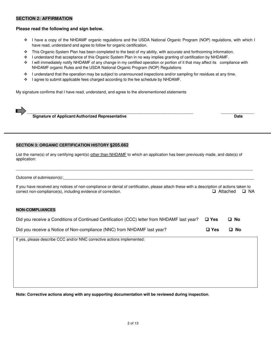 Organic System Plan (Osp) for Crop - Hay / Pasture Production - New Hampshire, Page 2