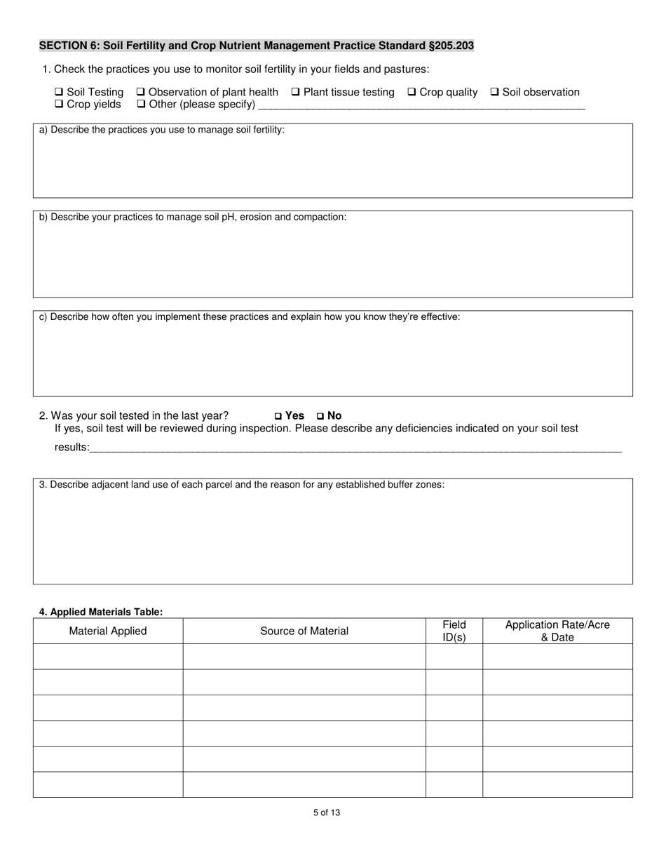 Organic System Plan (Osp) for Crop - Hay / Pasture Production - New Hampshire, Page 5