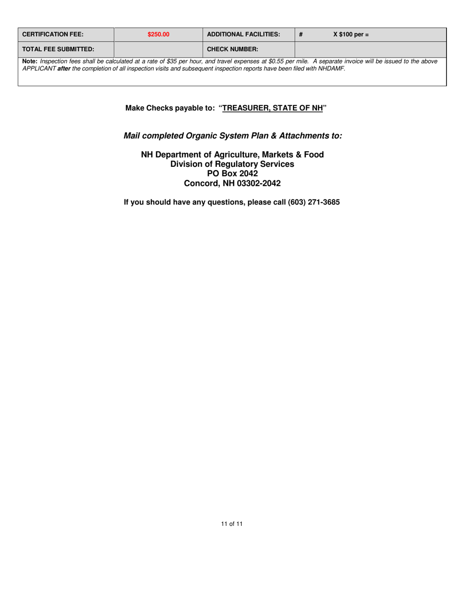 Organic System Plan - Processors  Handlers - New Hampshire, Page 11