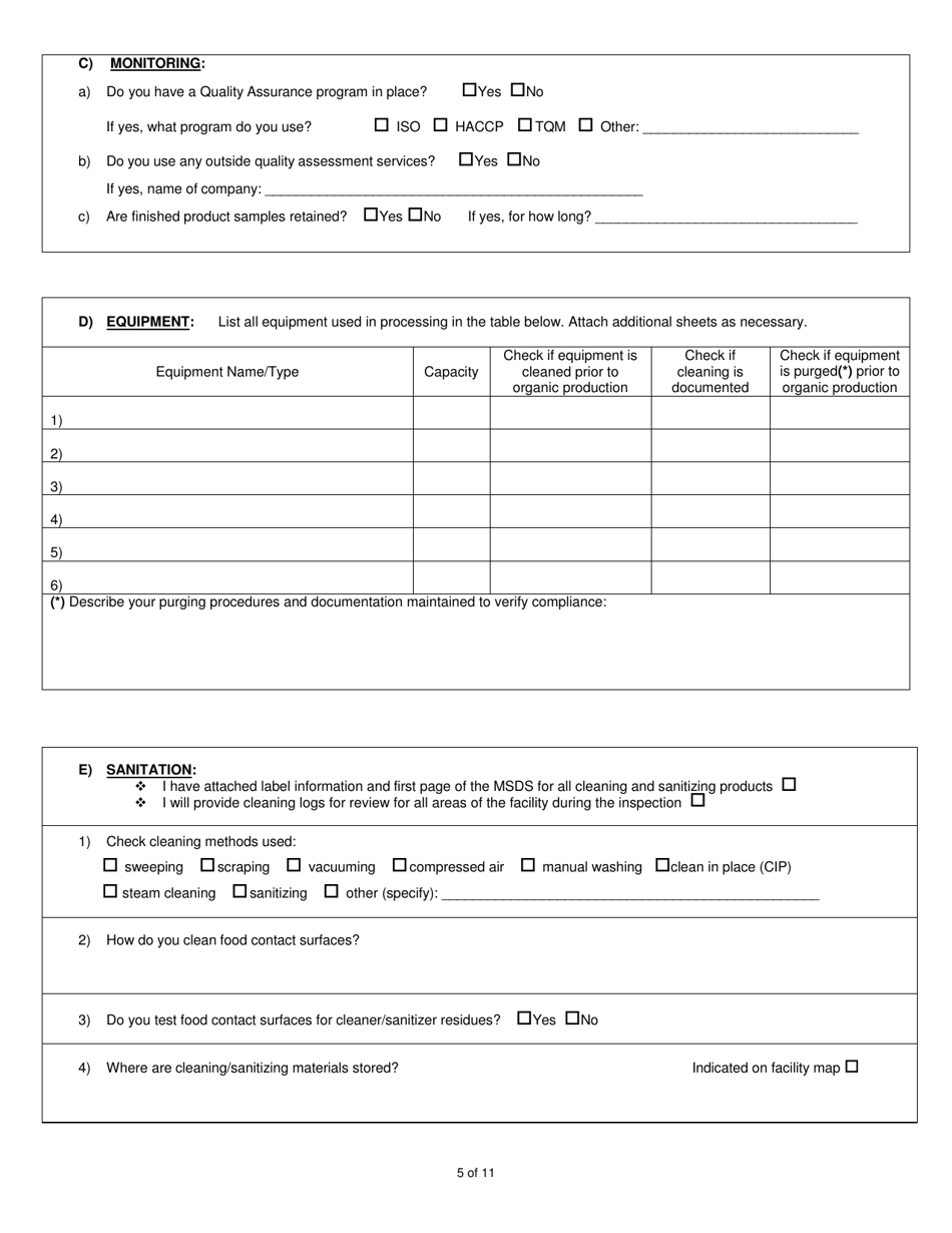 Organic System Plan - Processors  Handlers - New Hampshire, Page 5