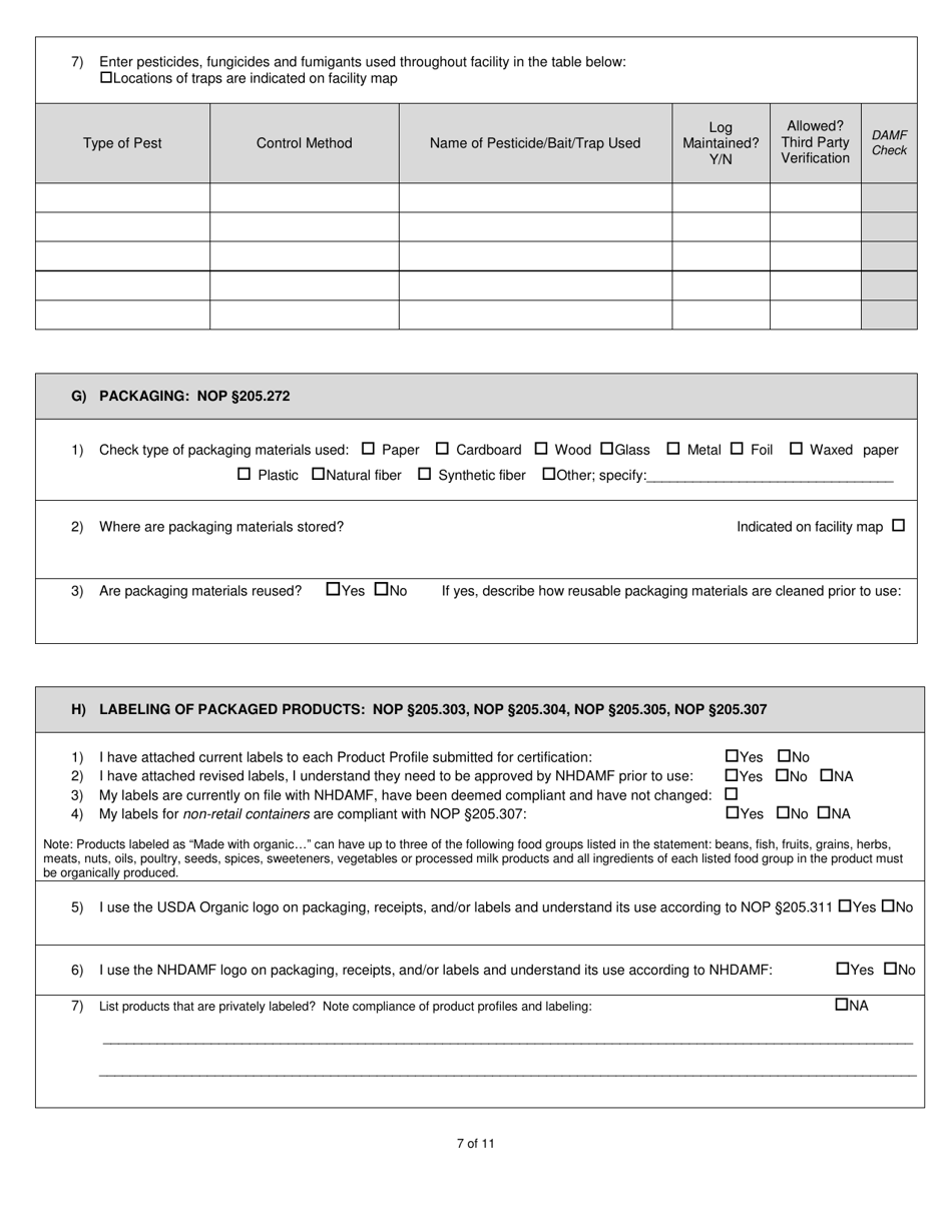 Organic System Plan - Processors  Handlers - New Hampshire, Page 7